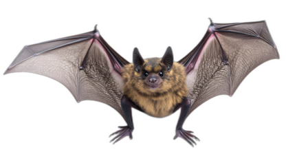 A single bat with wings spread wide isolated on a plain white background