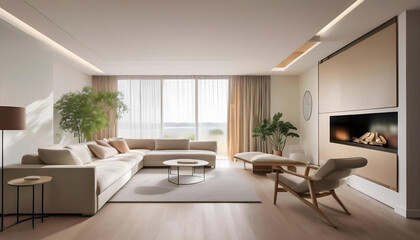 Fototapeta premium A simple living room with clean lines and neutral colors