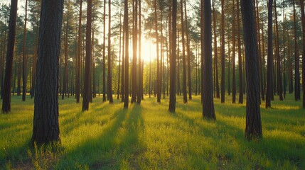 Obraz premium A forest with trees and grass