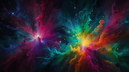 Abstract cosmic nebula with vibrant colors.