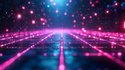 Expanding Neon Grid Illuminates the Darkness with a Radiant Glow Background