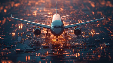 Airplane Over Circuit Board Landscape