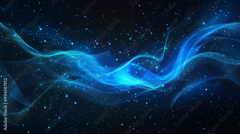 Wall mural mesmerizing blue wave flows through starry dark background, creating sense of depth and tranquility.