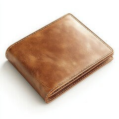 A beautifully crafted leather wallet, with intricate stitching and a rich patina isolated on white background.