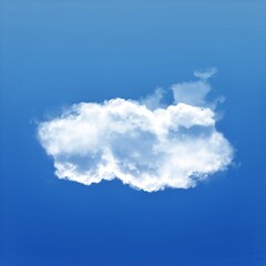 White cumulus cloud shape over blue sky background, single cloud illustration