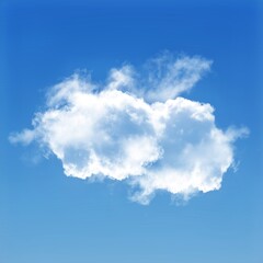White cumulus cloud shape over blue sky background, single cloud illustration