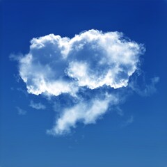 White cumulus cloud shape over blue sky background, single cloud illustration