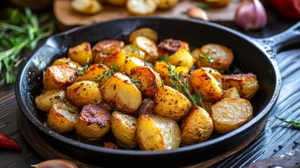 Crispy, golden potatoes cooked with garlic and flavorful herbs.
