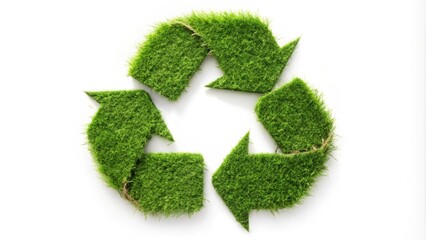 Green grass recycling symbol is laying on a white background