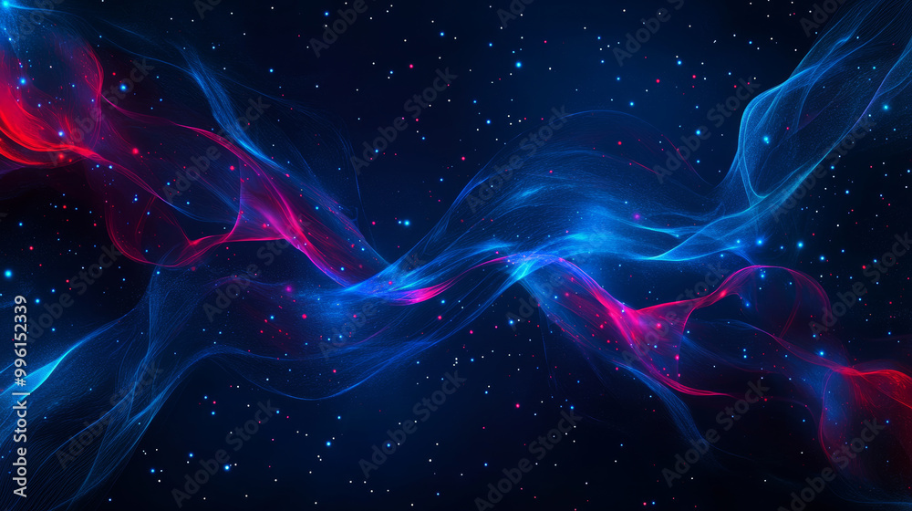 Wall mural mesmerizing abstract background featuring flowing waves of blue and red against dark starry backdrop