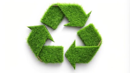 Green grass recycling symbol is laying on a white background