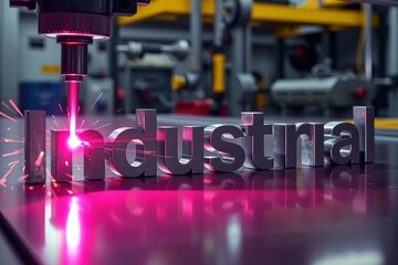 Fototapeta premium The word ‘industrial’ on a workbench