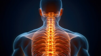 Human Spine Back View with Radiant Visualization