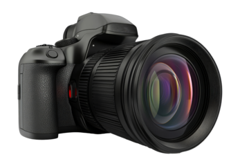 Top camera with large lens on white transparent