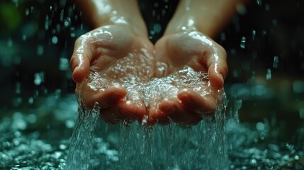 Hands cupped, water flowing. This image depicts the essence of water's life-giving power.