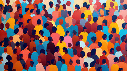 Colorful diverse people crowd art pattern. Multi-ethnic community, big cultural diversity group background illustration in modern style.