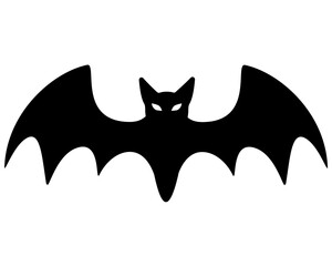 Bat - black vector silhouette - element for Halloween decor. Black bat - logo or pictogram.	