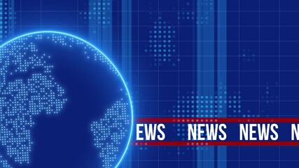 Animation of the rotation of the blue globe, news background, 4K video