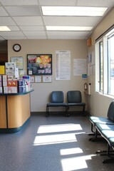A waiting area in a medical facility with chairs and informational posters.