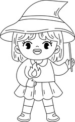 cute witch character outline coloring