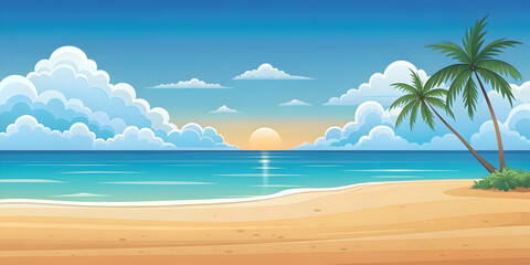 Obraz premium Serene beach scene with herbal scents, depicted in flat design , beach, serene, ocean, waves, sand, relaxation, herbal