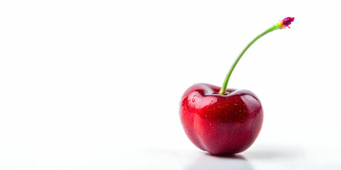 Fresh red cherry on a white background, fresh, red, cherry, fruit, sweet, juicy, round, healthy, vibrant, organic