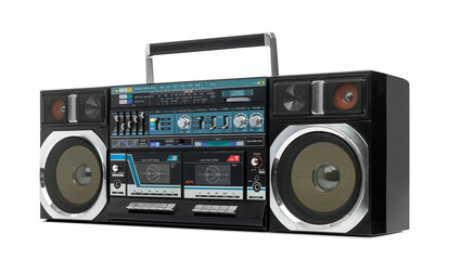 Old cassette portable boombox, isolated on a transparent background png.