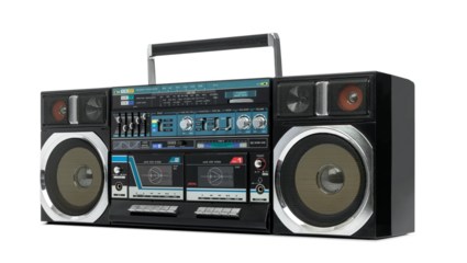 Old cassette portable boombox, isolated on a transparent background png.