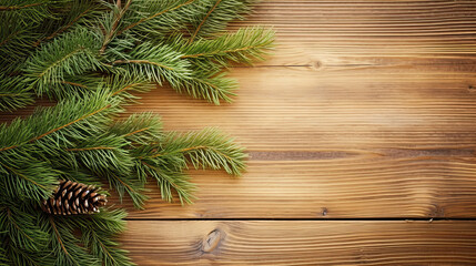 Spruce branches on a blush wood background