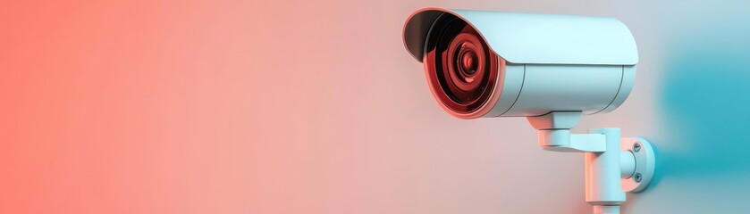 modern security camera with vibrant blue and red lighting, ideal for cybersecurity or surveillance themes