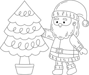 cute santa claus character outline for coloring