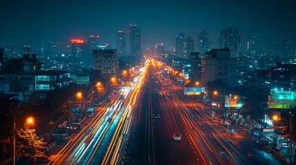 Obraz premium Night Cityscape with Light Trails in Minimalist Style