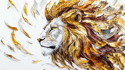 Abstract Oil Painting of a Lion's Head in Gold and Brown Hues