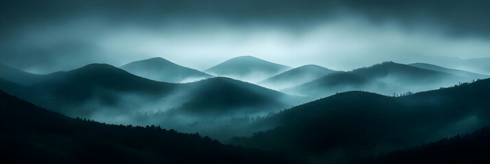 Fototapeta premium A Misty Landscape with Rolling Hills and a Serene Atmosphere