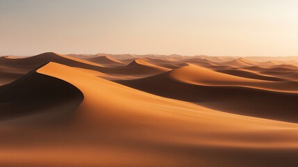 Stunning desert landscape showcasing golden sand dunes at sunset, capturing the serene beauty of nature and endless horizons.