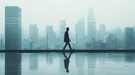 Fototapeta premium Minimalist Silhouette of a Businessman Walking