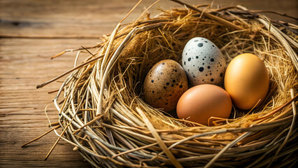 Obraz premium Ai generated image of eggs in the nest, eggs, nest, artificial intelligence, digital art, nature, wildlife, spring