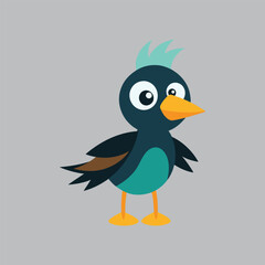 Cute cartoon bird teal and navy feathers orange beak