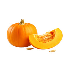 Whole pumpkin and slice of pumpkin are isolated on a white background.