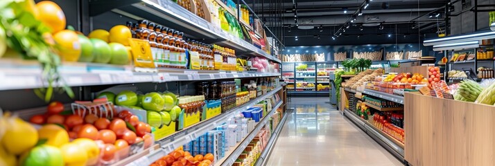 A supermarket with lots of goods on the shelves