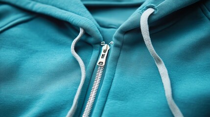 teal hoodie zipper mock up on white background