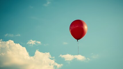 Single Red Balloon in Clear Blue Sky