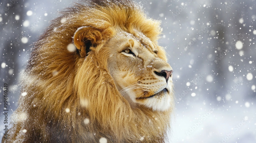 Canvas Prints A Lion's Profile in a Wintery Snowfall