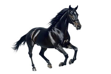 Black horse running gallop isolated on transparent background