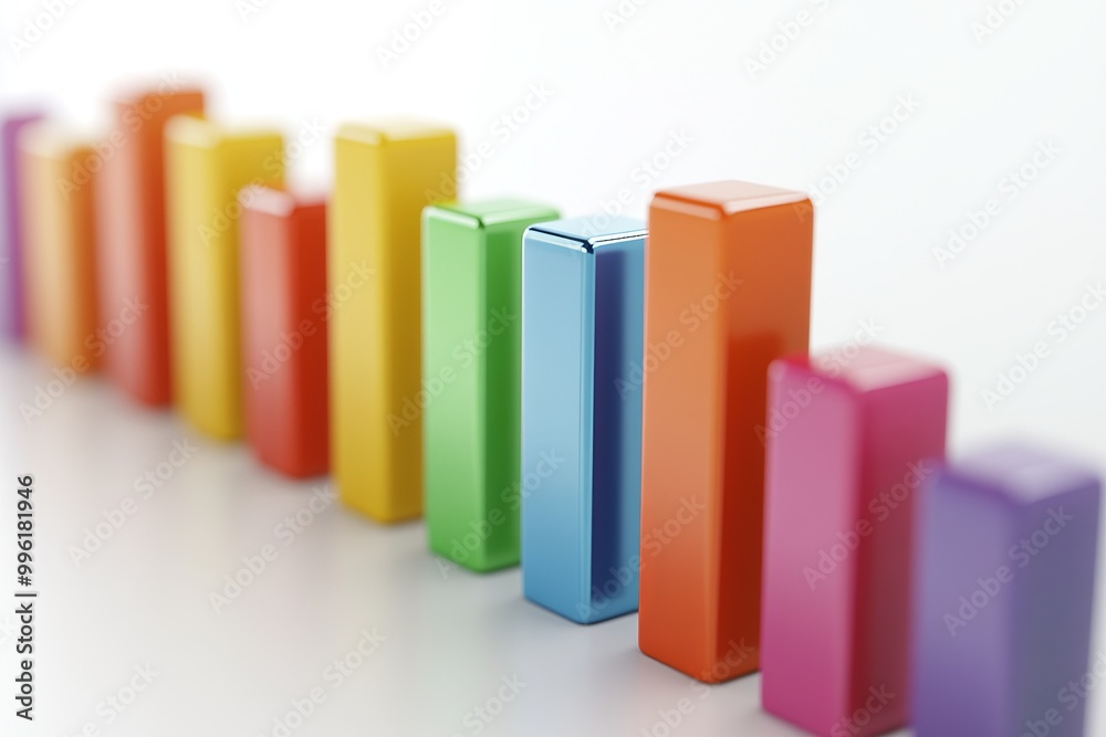 Poster bar chart showing market trends on solid white background, single object isolated on white backgroun