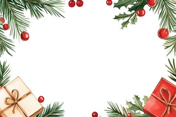 Christmas frame with watercolor style on solid white background, single object