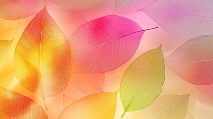 Colorful transparent background with colorful leaves in autumn, a colorful abstract