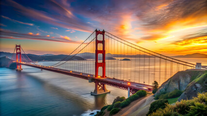 Scenic view of Golden Gate Bridge at sunset in San Francisco, California, Golden Gate Bridge, San Francisco, California