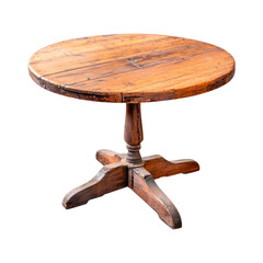 Antique round wooden table. Isolated on transparent background.