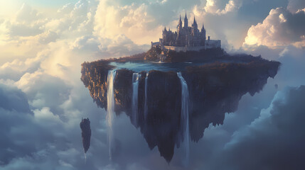 Fototapeta premium Generative AI, Mystical Sky Island with a Cliffside Castle